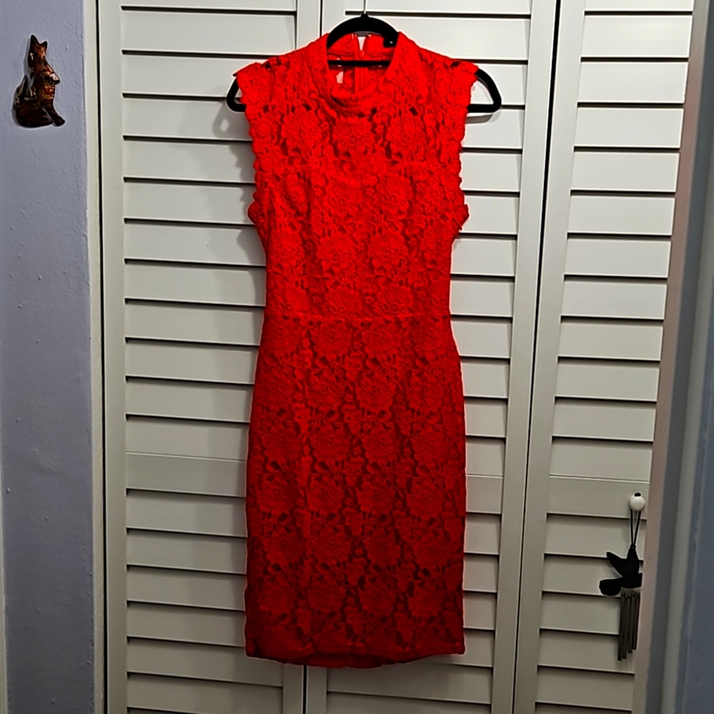 NWOT Red Lace Backless Dress M.